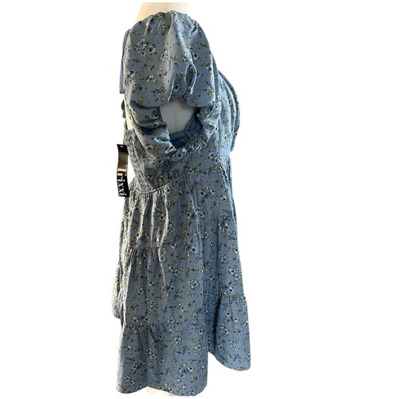 Blue Floral Puff Sleeve baby doll  Dress size large NWT - Picture 5 of 9